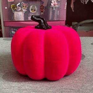 Hot Pink Flocked Pumpkin Decor